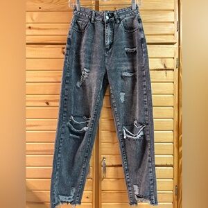 SHEIN Women’s Distressed High Waist Black Jeans, Size 2